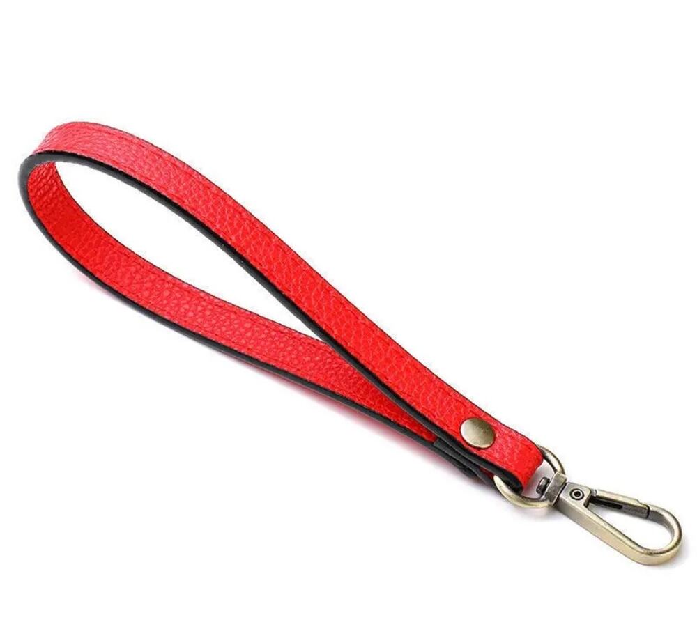 Red and Silver Wrist Strap Purse Bag Strap 20CM PU Leather Handles